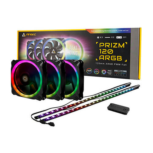 Antec PRIZM 120 ARGB 3+2+C 120mm PWM Fan Dual Ring with RGB Led Strips and Controller Discount