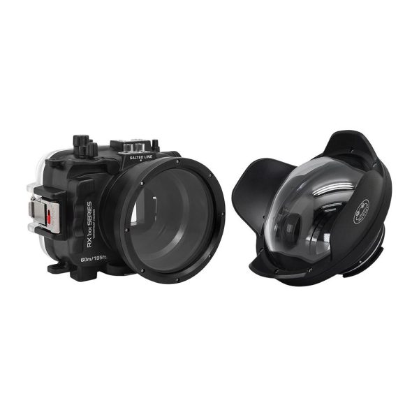 60M 195FT Waterproof housing for Sony RX1xx series Salted Line with 6  Optical Glass Dry Dome Port (Black) Hot on Sale