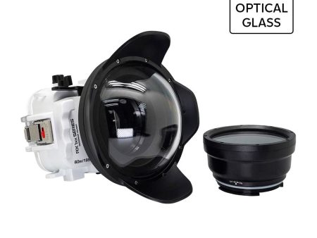 60M 195FT Waterproof housing for Sony RX1xx series Salted Line with 6  Optical Glass Dry Dome Port (White) For Sale